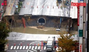 Japon:un trou géant engloutit une rue à Fukuoka