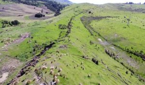 Une colline craquée en 2 suite au tremblement de terre en Nouvelle Zélande