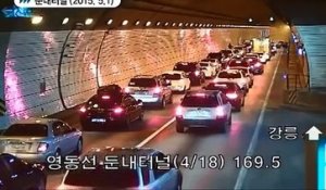 Un accident dans un Tunnel en Corée du Sud. Regardez le réflexe des conducteurs
