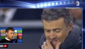 Luis Enrique, entraineur du FC Barcelone s'enerve contre un journaliste après la défaite face au PSG
