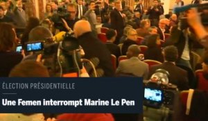 Une Femen interrompt une conférence de presse de Marine Le Pen
