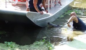 Ce guide plonge dans l'eau avec un crocodile géant !