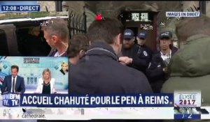 Accueil chahuté pour Marine Le Pen lors d'une visite à la cathédrale de Reims