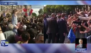 Arrivé à l'Hôtel de Ville de Paris, Emmanuel Macron s'offre un bain de foule