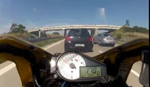 Vie d'un motard sauvée par son frein d'urgence à 200km/h en Allemagne !