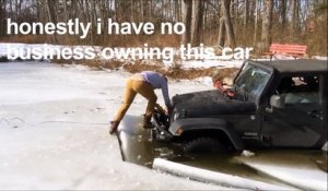 Il se retrouve coincé au milieu d'un lac gelé avec sa Jeep... oups
