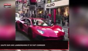 Il saute sur une Lamborghini et se fait violemment réprimander par le propriétaire (Vidéo)
