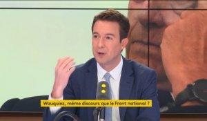 Alain Juppé et Emmanuel Macron "sont les frères siamois d'une vieille Europe, démodée et ringarde" dit Guillaume Peltier (LR)