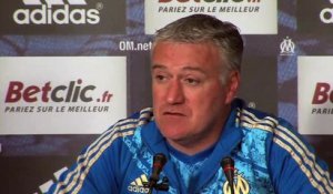 Didier Deschamps en conférence de presse à la Commanderie hier.