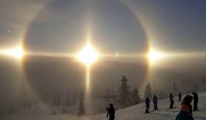 Incroyable triple soleil en Norvège dans une station de ski !