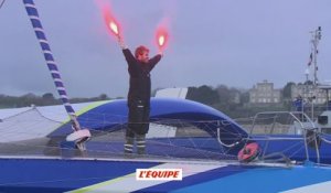 Voile - record : François Gabart célèbre son arrivée