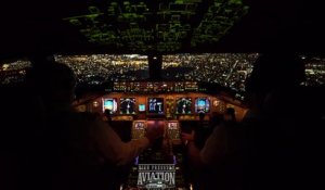 Atterrissage à Los Angeles d'un avion de nuit filmé du Cockpit !!