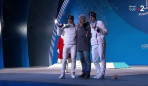 JO 2018 : Combiné alpin - Le podium d'Alexis Pinturault et Victor Muffat-Jeandet en combiné alpin hommes