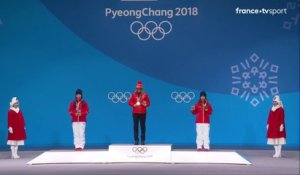 JO 2018 : Ski acrobatique : Remise des médailles du saut femmes