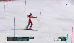 JO 2018 : Ski alpin - Slalom Hommes. L'erreur de Kristoffersen qui donne le titre à Myhrer