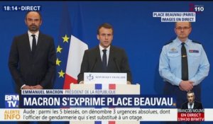 Aude: Macron salue le courage de l'officier luttant "contre la mort" qui "a sauvé des vies"