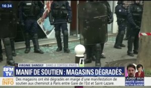 Des magasins ont été dégradés en marge de la manifestation en soutien aux cheminots à Paris