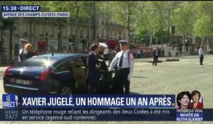 Hommage à Xavier Jugelé : Emmanuel Macron vient d'arriver sur les Champs-Élysées