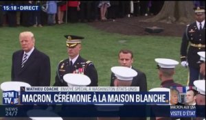 Emmanuel Macron et Donald Trump passent en revue les troupes américaines à la Maison-Blanche