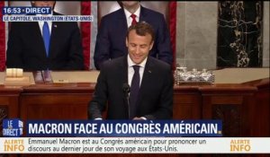 "John Adams et Benjamin Franklin se sont embrassés sur la joue (...) ça vous rappellera quelque chose peut-être", s'amuse Macron
