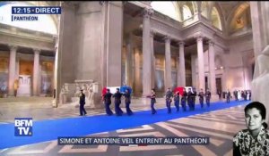 Simone et Antoine Veil entrent au Panthéon entourés de leur famille et d'Emmanuel Macron