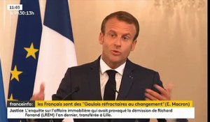 "Gaulois réfractaires au changement" - Emmanuel Macron se défend après ses propos et invoque un "trait d'humour"