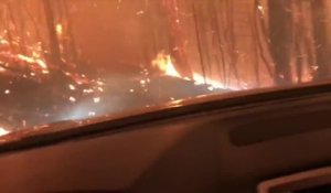 Ils traversent un énorme feu de forêt en voiture