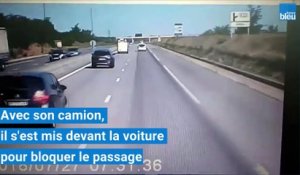 Une voiture à contre-sens sur la rocade de Valence filmé par la caméra d'un chauffeur routier