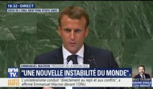 "Face au grand défi migratoire, je ne crois pas aux discours d'ouverture inconditionnelle", affirme Emmanuel Macron devant l'ONU