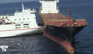 Des images aériennes montrent les deux navires entrés en collision près de la Corse