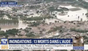 La ville de Trèbes, très touchée par les inondations dans l'Aude, observée depuis l'hélicoptère de BFMTV
