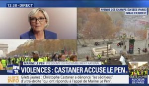 Marine Le Pen considère que Christophe Castaner "souhaite lui faire porter la responsabilité de quelques casseurs"