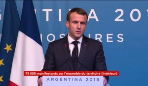 "Gilets jaunes" : "Je n'accepterai jamais la violence", dit Macron depuis l'Argentine