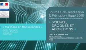 10Journée de médiation et Prix scientifique MILDECA « Science, Drogues et Addictions », 26 novembre 2018. Session 3 - « Ma thèse en 180 secondes » par trois doctorantes : Aurélie Mouneyrac, Charline Robinaud, Aude Wyart