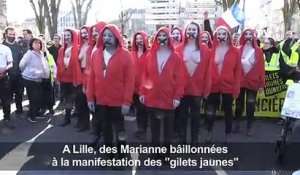 Lille: des Marianne bâillonnées avec les "gilets jaunes"