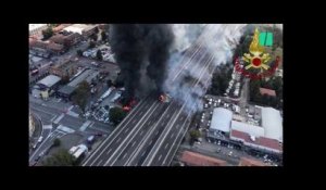 A Bologne, l&#39;accident d&#39;un camion-citerne provoque une énorme explosion