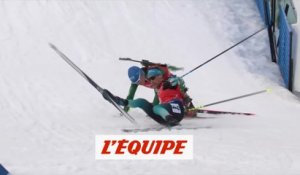 La chute de Desthieux dans les derniers mètres - Biathlon - CM (H)