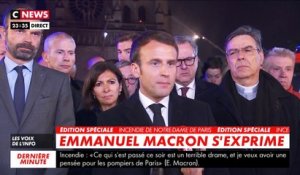 Emmanuel Macron : «Le pire a été évité (…) cette cathédrale, nous la rebâtirons»