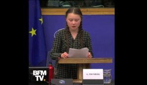 La jeune activiste Greta Thunberg en larmes devant le Parlement européen