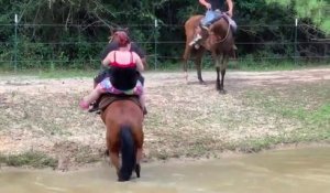 Un cheval bien trop chargé se venge bien comme il faut...