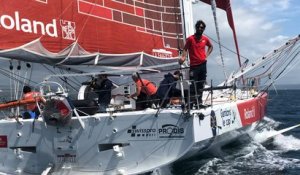 Le skipper Alan Roura, recordman de l’Atlantique Nord en solitaire, arrive au Port du Château