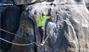 En équilibre à 1000m du sol sans sécurité sur la corde ! Slackline