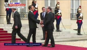 Après l'hommage à Jacques Chirac, François Hollande reçu à l'Élysée par Emmanuel Macron