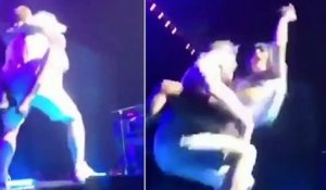Lady Gaga Falls Off Stage with a fan during Vegas Show - Fail