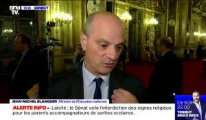Laïcité: "L'expression 'pas interdit mais pas souhaitable' résume la situation juridique actuelle", déclare Jean-Michel Blanquer après le vote du Sénat