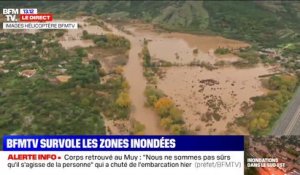 Intempéries dans les Alpes-Maritimes: les images prises par l'hélicoptère BFMTV des zones inondées