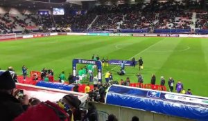 Épinal – Saint-Étienne en quart de finale de la Coupe de France au stade Marcel-Picot : l'entrée des équipes