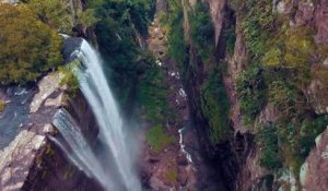 Drone view - waterfall with rocks