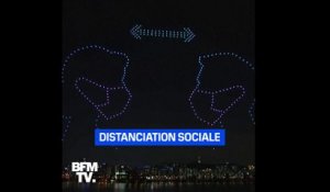 Les images spectaculaires des 300 drones reproduisant les gestes barrières dans le ciel de Séoul