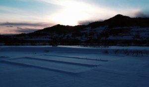 Drone view of mountains with snow